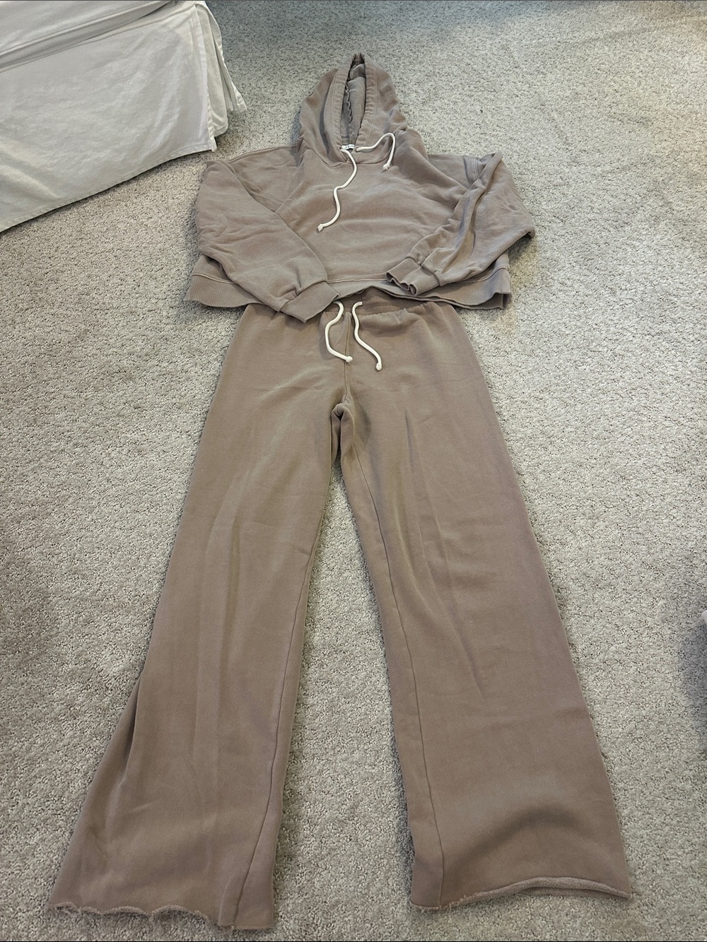 Z Supply Taupe Wide-Leg Fleece Joggers with Hoodie
